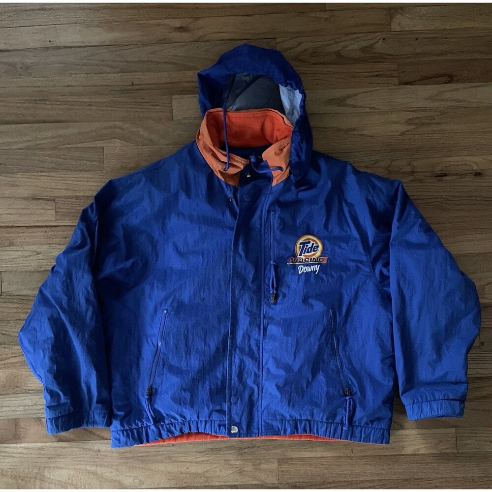 Men’s Vintage XL Reversible NASCAR Tide Racing Puffer Jacket with Hidden Hood
